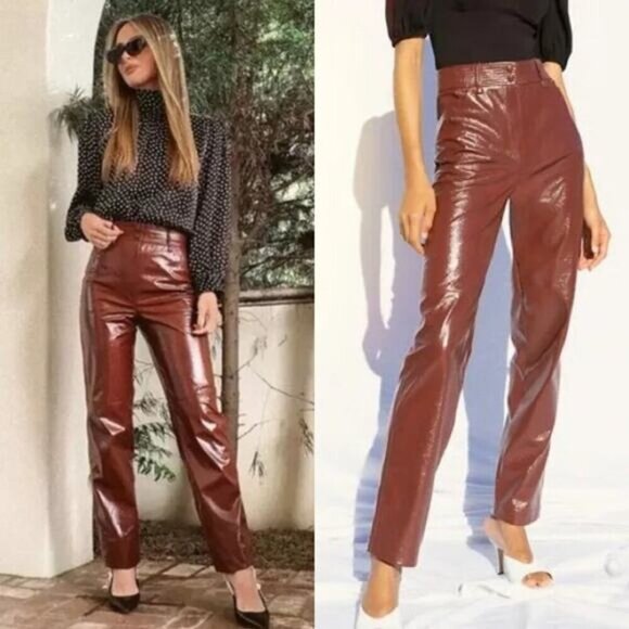 WILFRED Aritzia Funk Glossy Vinyl Faux Leather Pants Sz 2 Rustique - Picture 1 of 10